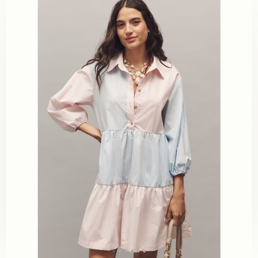 NWT Anthropologie Bettina Stripe Mix Tiered Mini Shirt Dress by Maeve Size XL